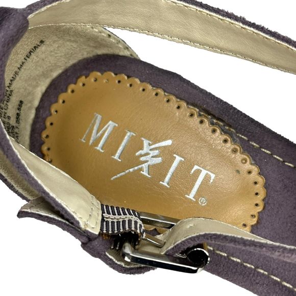 MixIt Strappy High Heel Shoes 6.5 Open Toe Cork 4” Heels Purple Suede 022-8051 - Picture 15 of 16